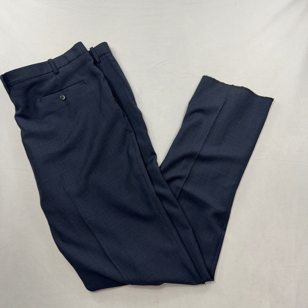 Peter Millar Dress Pants Flat Front Check Blue Mens 48x37 unhemmed
